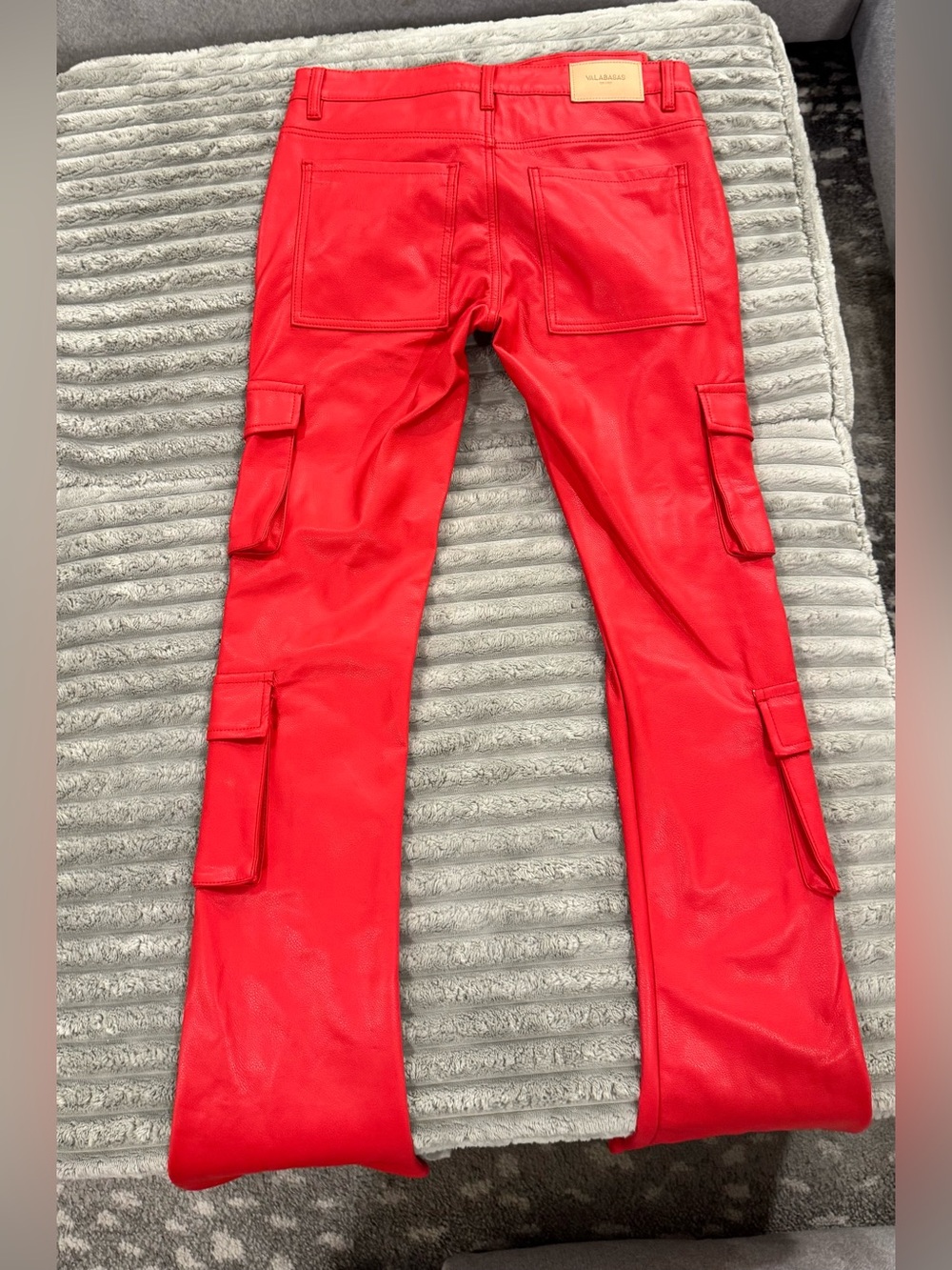 VALABASAS Red Faux Leather Cargo Flare Pants